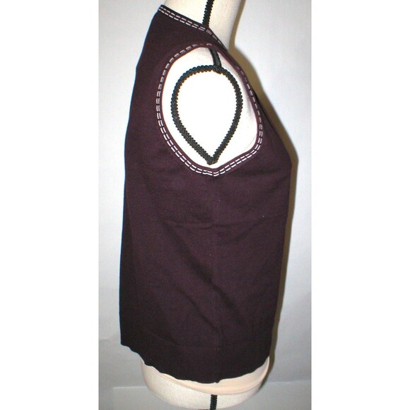 NWT Womens Worth New York Designer Sweater M Merlot Dark Red Wine Stitched V Top - Picture 6 of 9